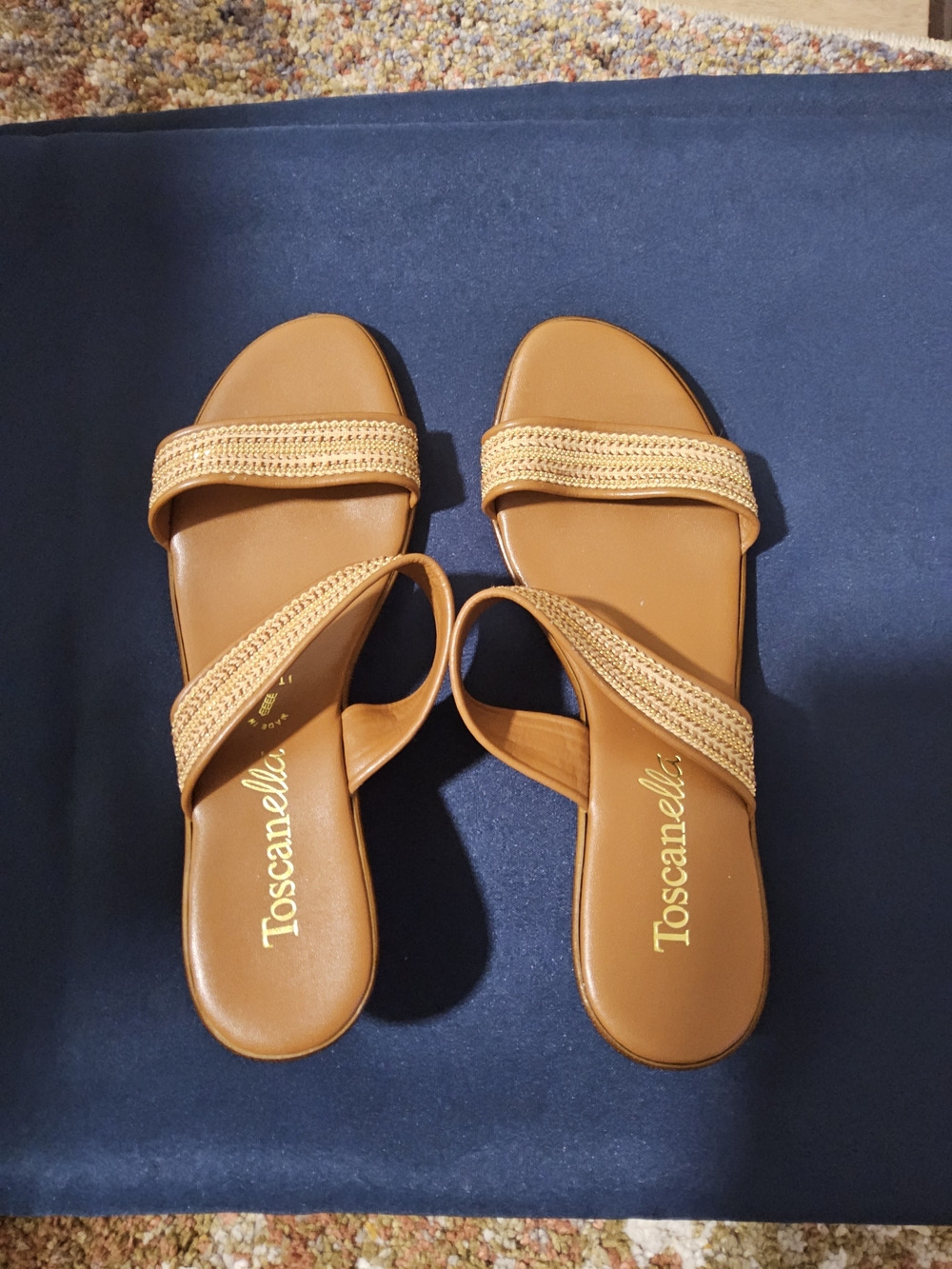 Toscanella Women's Tan Braided Slide Sandals